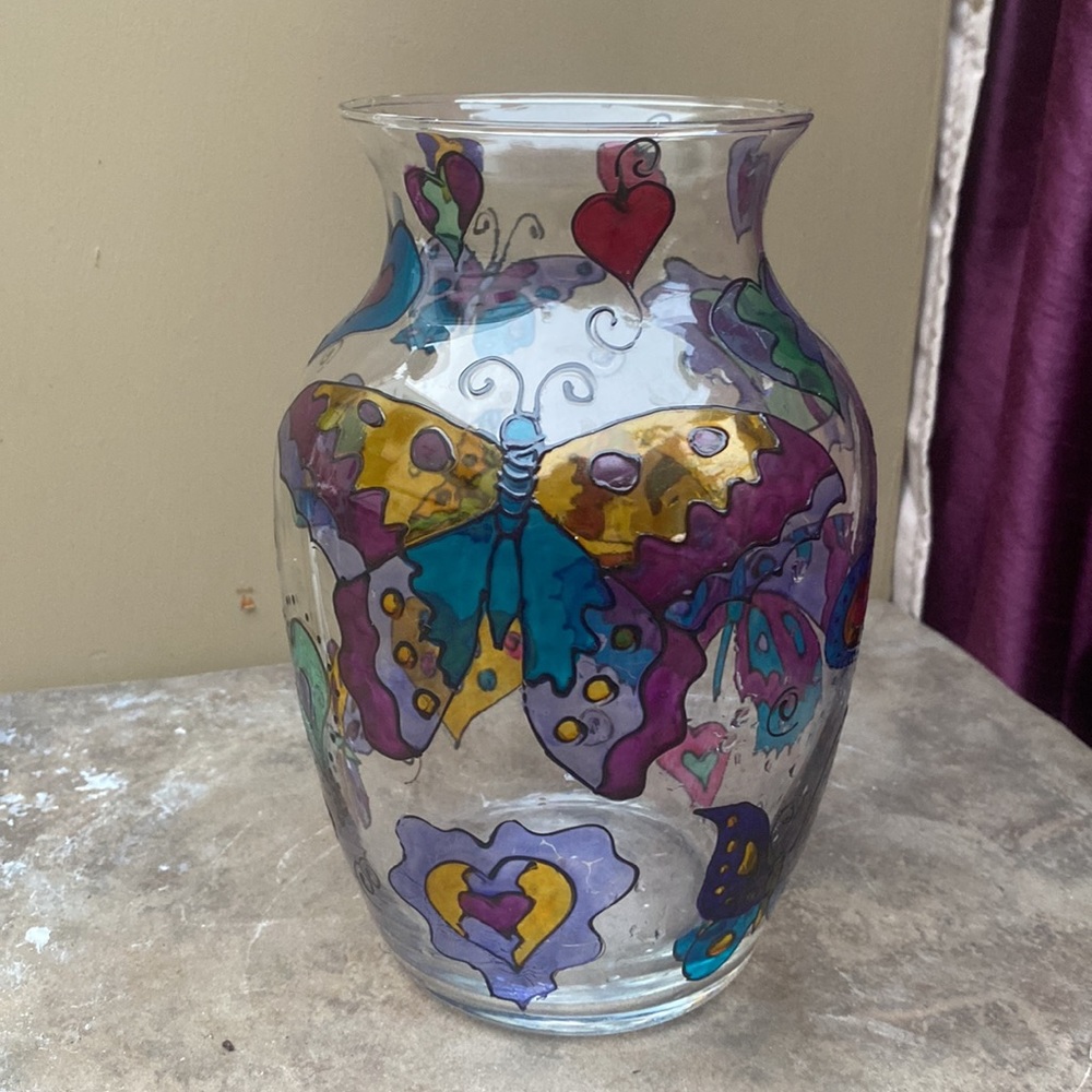 409-You Are Beaming 💙 Hand-painted Folk Art Glass Vase